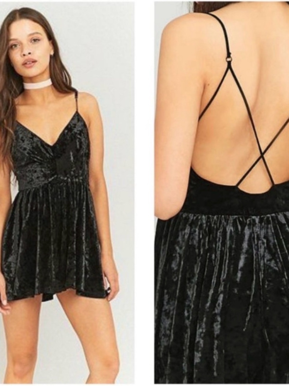 Silence + Noise Velvet Open Back Romper Small